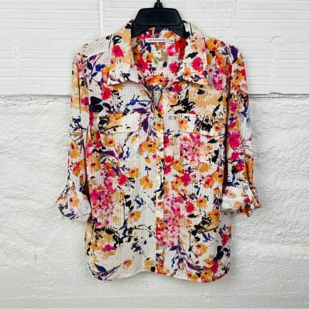 Notations Multicolor Floral Button-Down Shirt size large